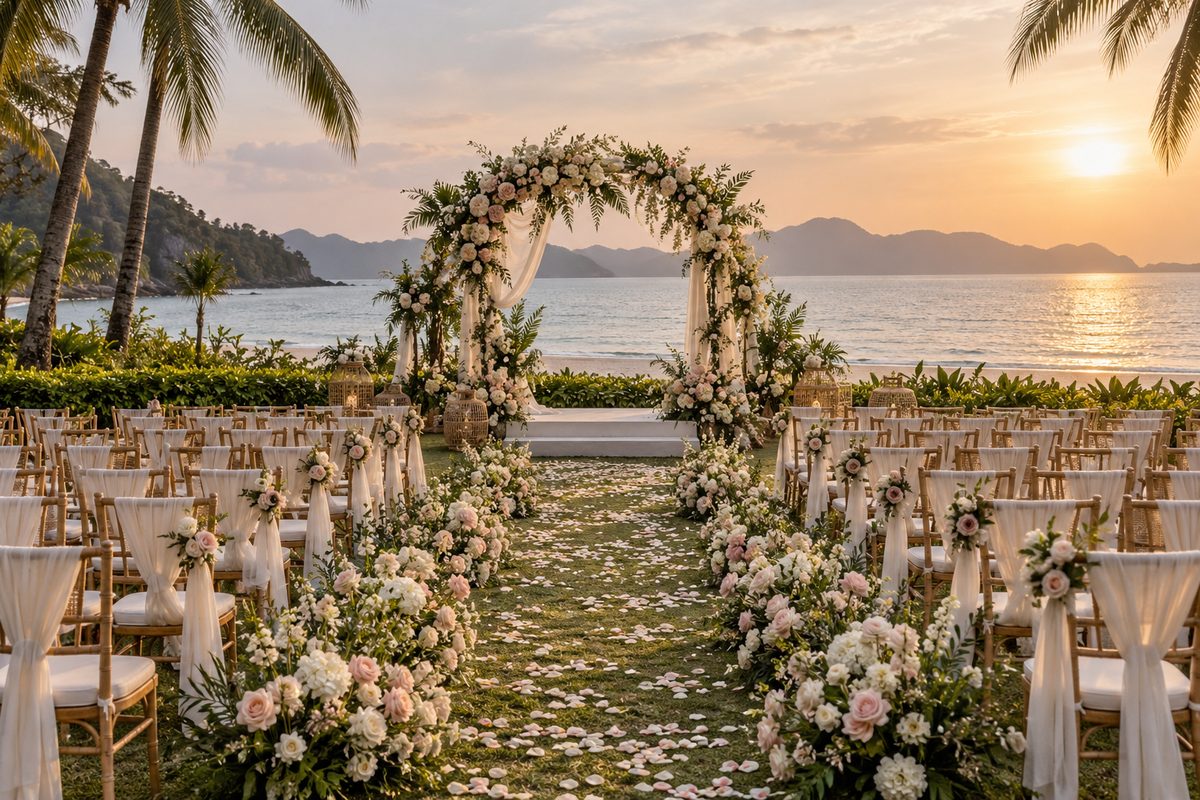 beach luxe wedding decoration inspiration in Langkawi
