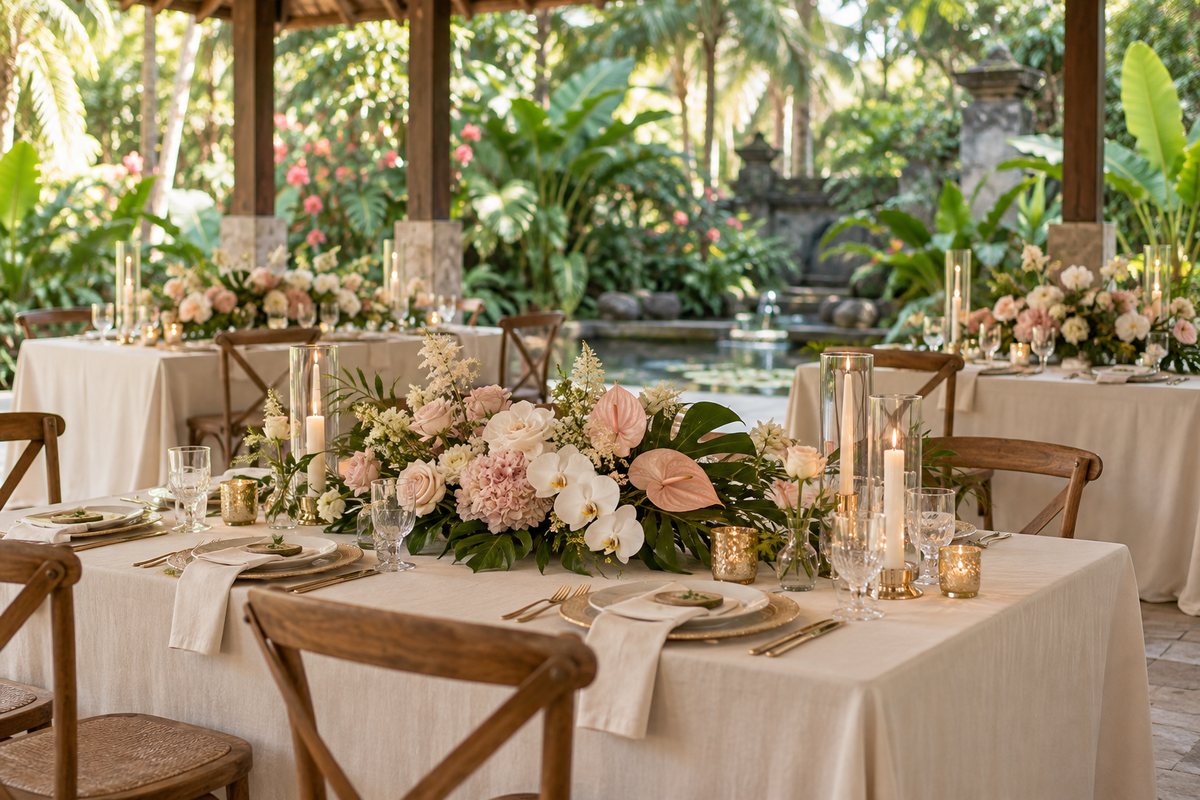 Floral centrepieces for a tropical celebration