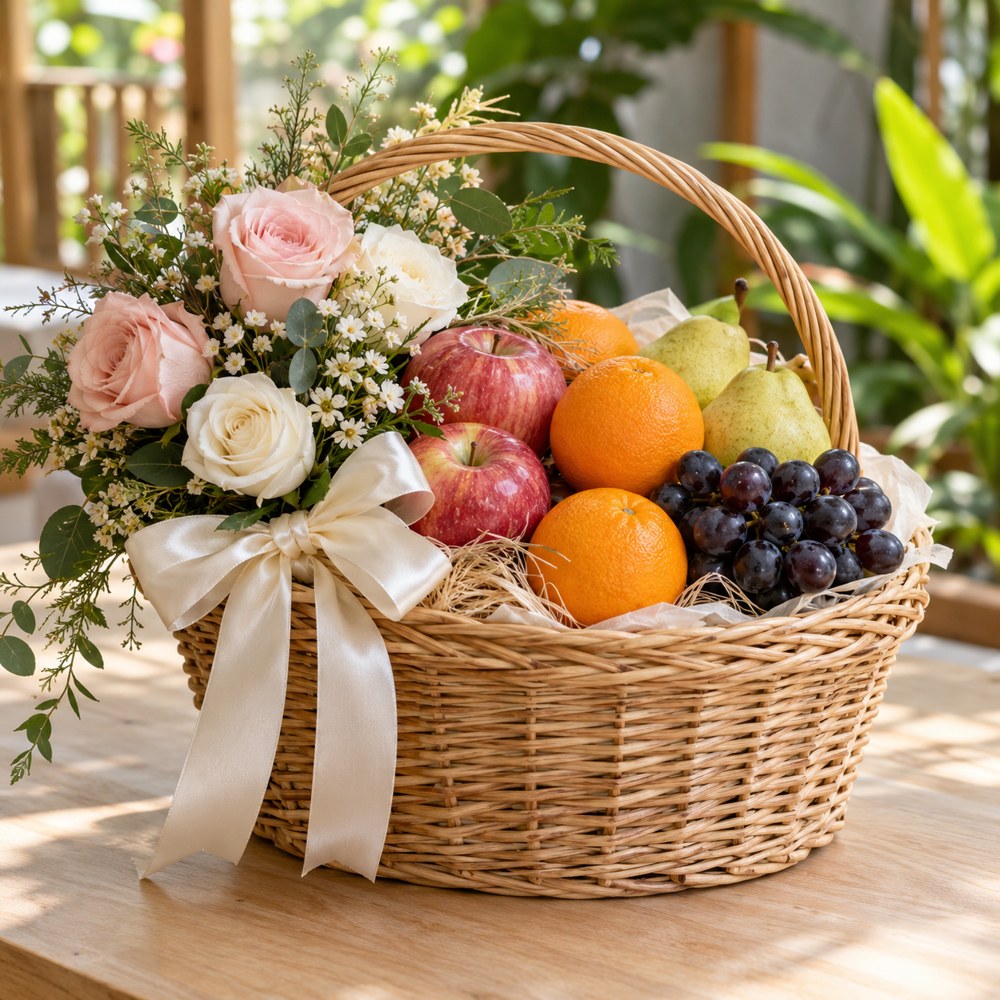 Fruit basket with flowers