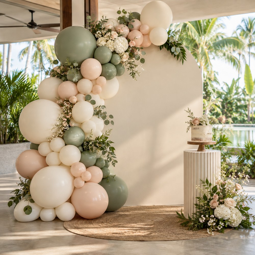 Balloon garland and table styling