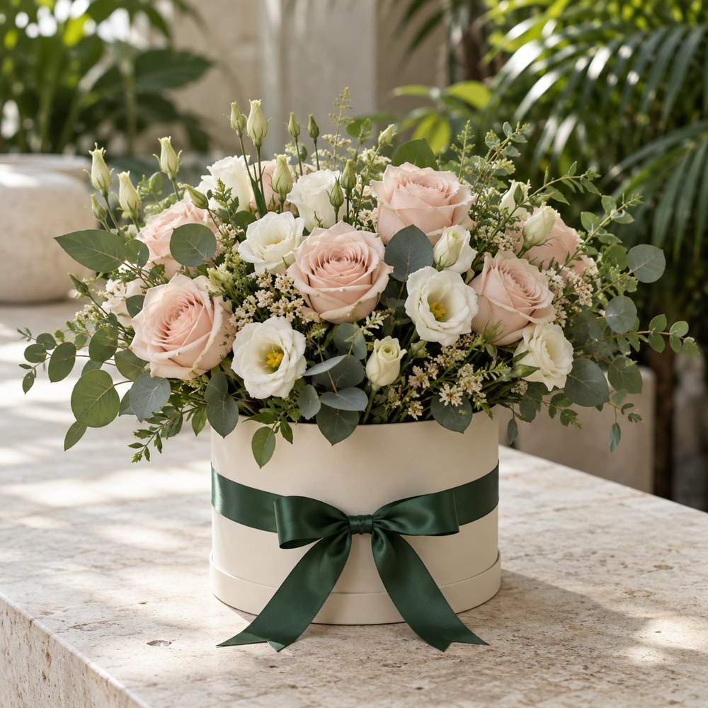 Hat box flower arrangement